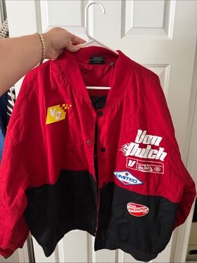 Von Dutch Red and Black Patchwork Racing Jacket